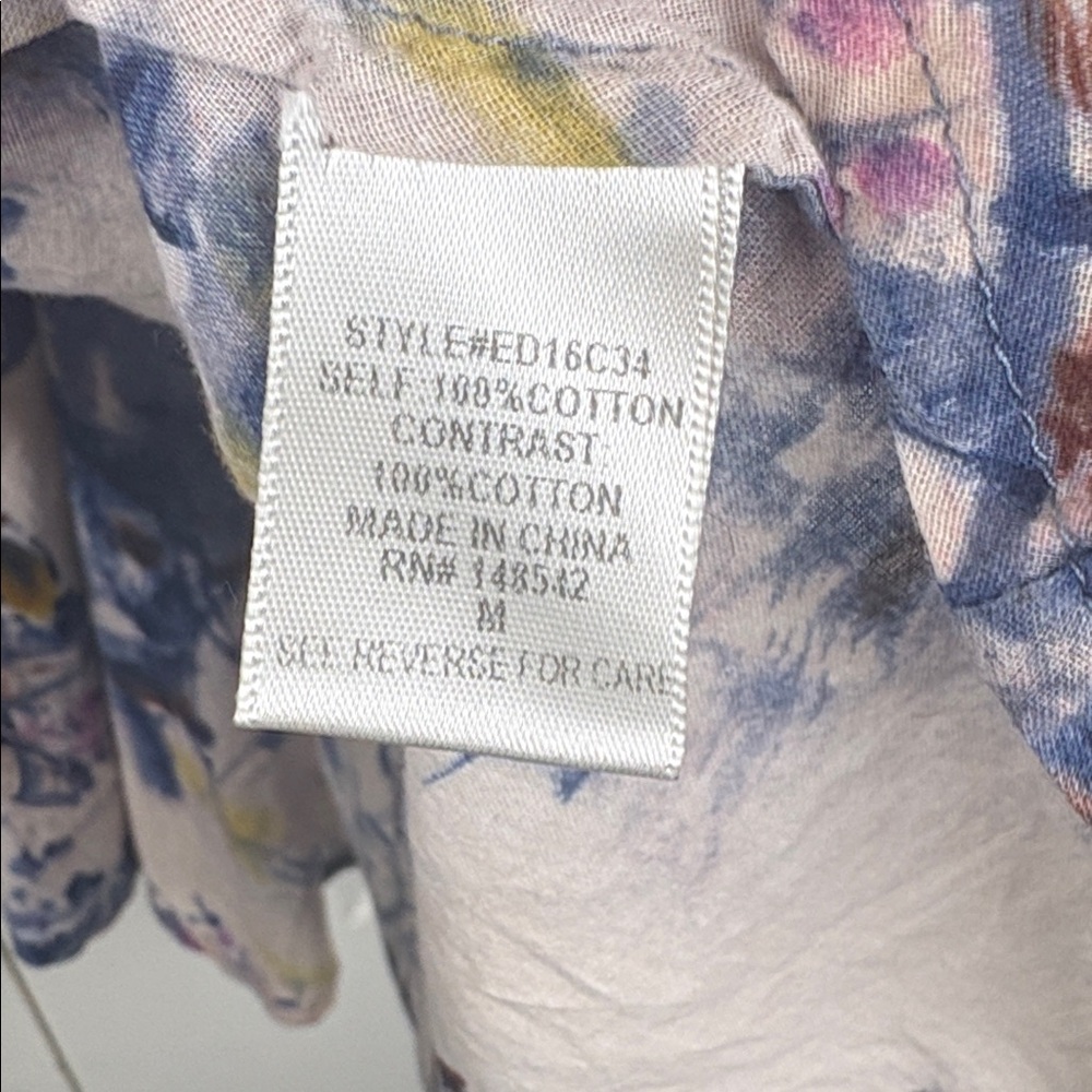 Arrata Silent Journey Abstract Floral Cotton Button Boho Tunic Size Medium - Picture 6 of 11